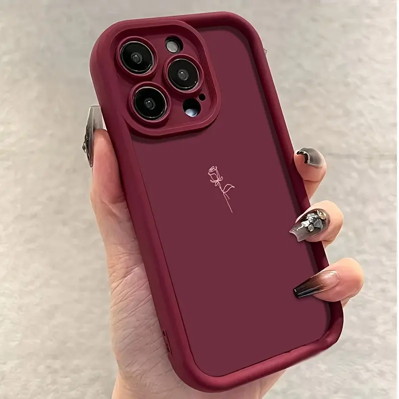 Simple Line Rose Wine Red Smartphone Case Cover with Protection & Anti-Fouling Feature, Mobile Phone Accessory for iPhone X, XS Max, 11-17 Pro Max Plus, Ideal Gift for Cellphone Users