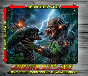 Alien Vs Predator Horror Metal Sign Wall Art 14x11" Made from Aluminum, Comes with Mounting Holes, Weatherproof!