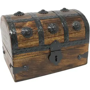 Treasure Chest Keepsake and Decorative  Box (Medium 6.5x4.5x4.5) - Storage Box, Wooden Box with Hinged Lid, Rustic Storage, Pirate Storage Box,  Wooden Chest