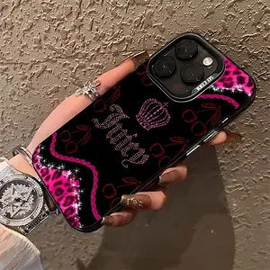 Creative Aesthetic Crown Cherry Leopard Print Silver Color Phone Case, Fits iPhone 17/17 Pro/17 Pro Max/16/16 Pro/16 Pro Max/11-15 Series
