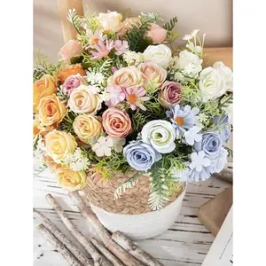 4pcs Mixed Color Artificial Hydrangea Rose Flowers Bouquets, 11.6in Artificial Silk Flowers Bouquets For Wedding, Home Table Decorations