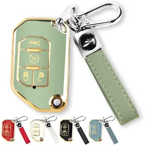 Key Fob Cover for Jeep with Keychain-Flip Key Case for 2018 - 2022 Jeep Wrangler, Gladiator, JLU, JL, Rubicon, JT (Green)