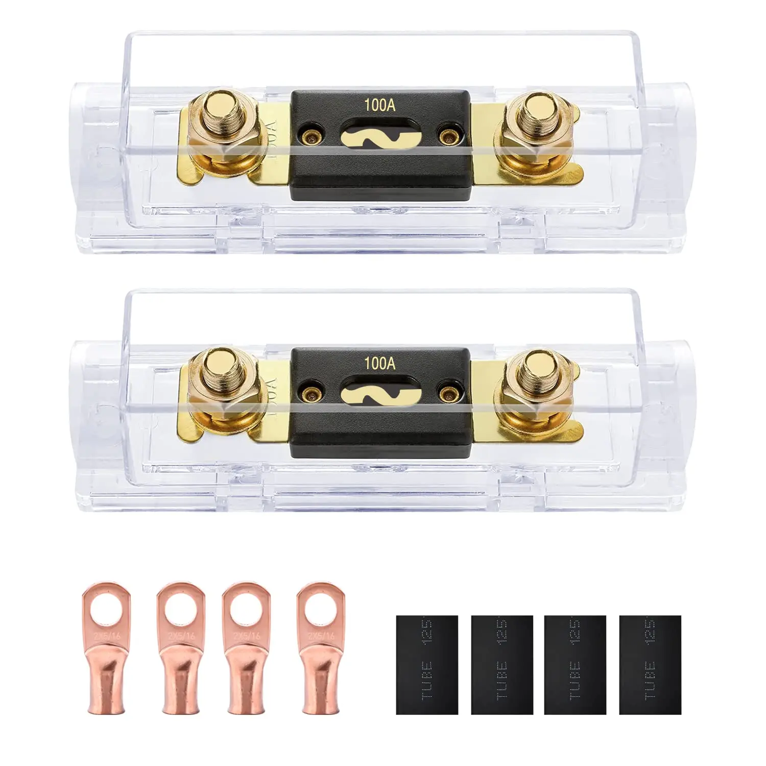 Nilight 2PCS 100A ANL Fuse Holder with ANL Fuse Electrical Protected Insulating Cover 5/16" Copper Lugs for 0 2 4 AWG Cables Used for car Audio Amplifier High Current Applications