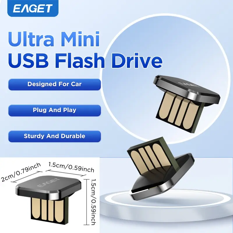 EAGET Ultra Mini Car USB Flash Drive, Zinc Alloy USB 2.0 Memory Stick, Plug & Play 30MB/s High Speed, Lossless Music Playback for Vehicle Stereo, Compact Tiny Design for Car SUV Truck, Great for Commute Road Trips Holiday Gifts