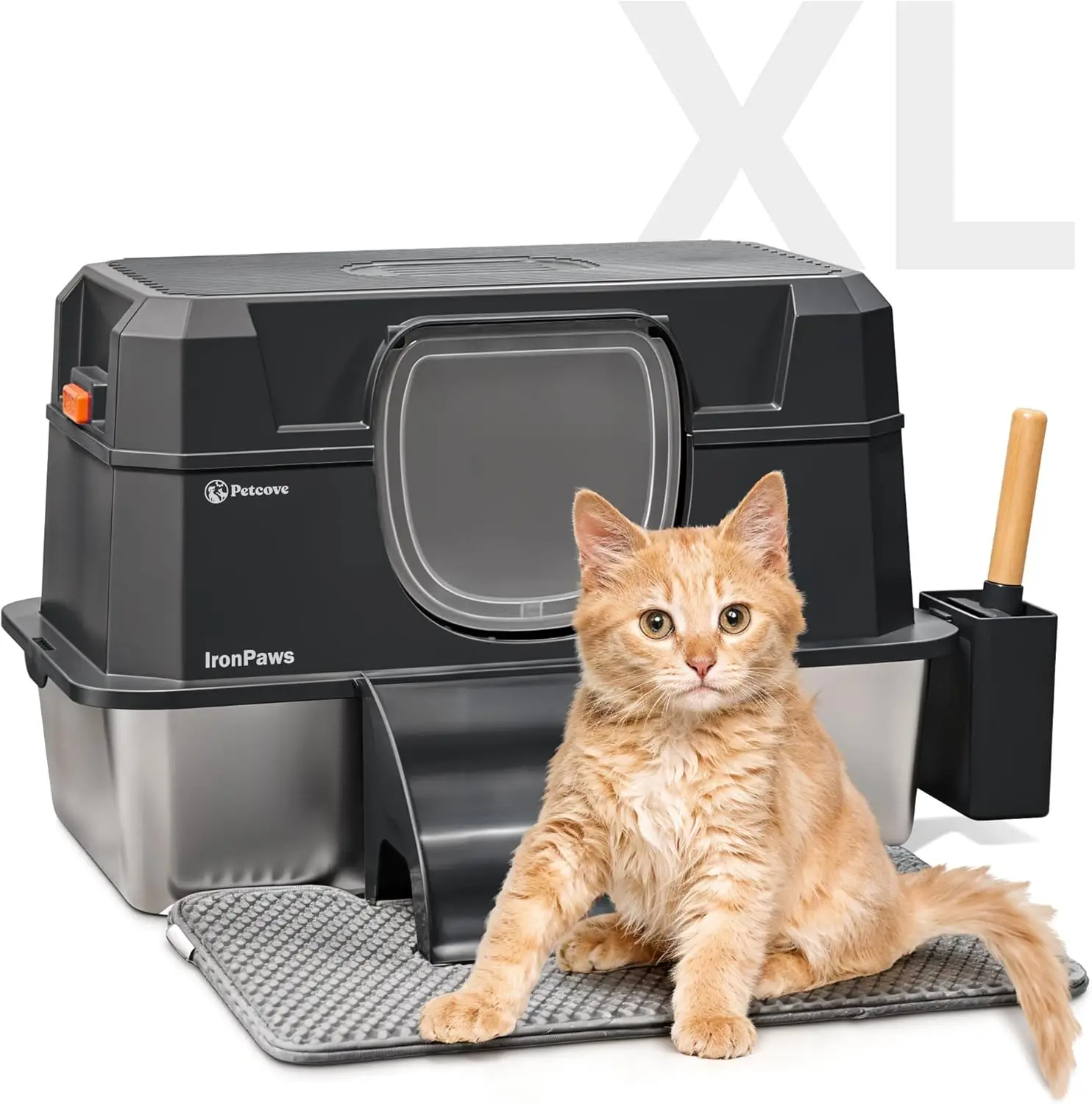 PetCove Extra Large Stainless Steel Cat Litter Box with Lid, 3-1 Detachable Design with Easy Access Steps, Non-Stick, Scratch & Odor Resistant