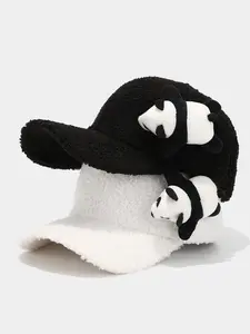 Autumn Winter Panda Plush Warm Baseball Cap, Outdoor Casual Cartoon Hat, Fleece Lined Trucker Cap for Men & Women
