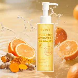 Bluimon Turmeric & Vitamin C Gel Cleanser 4 fl oz for Deep Cleansing Hydration Radiance Boosting Texture Refinement & Skin Barrier Support Facial