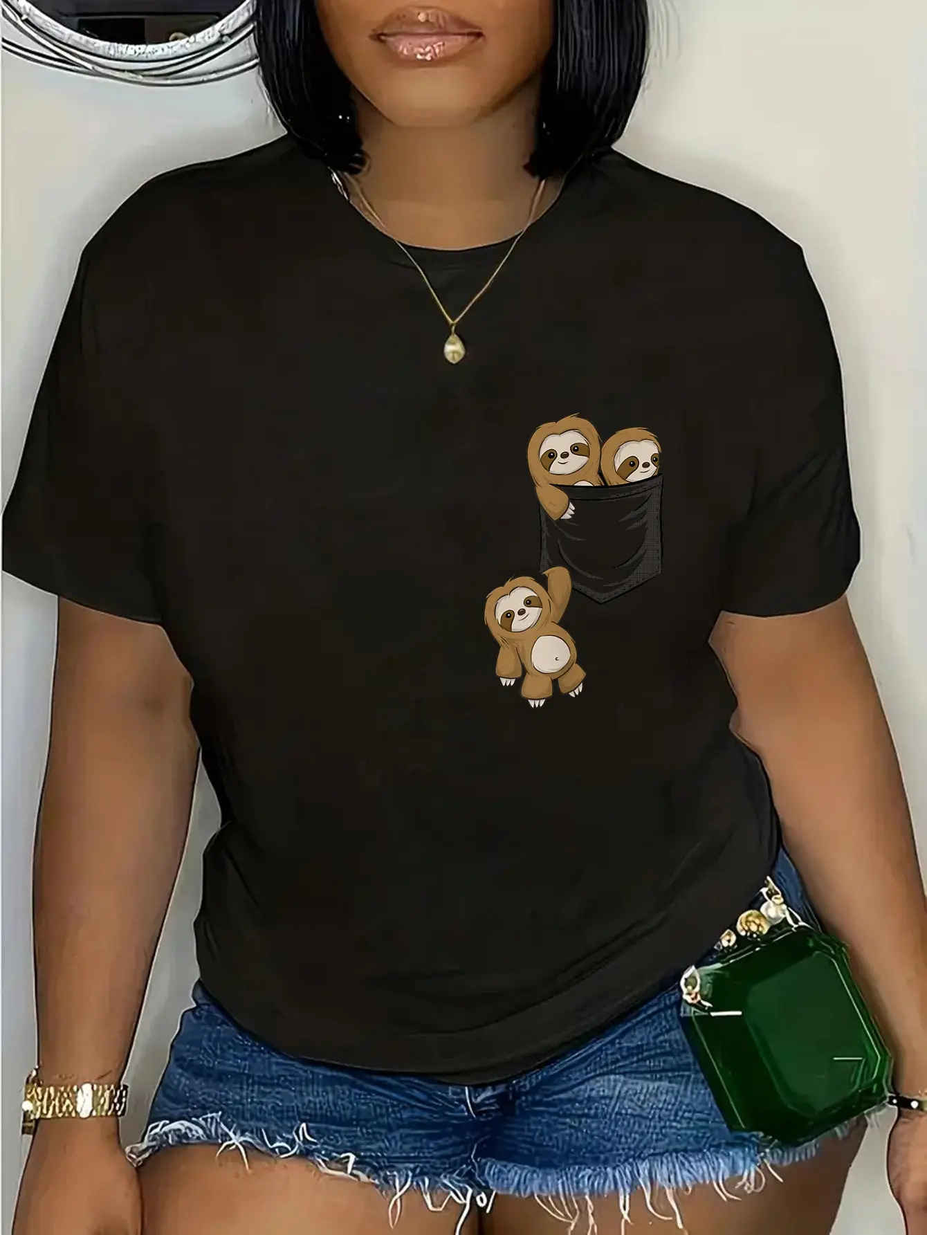 100% Cotton For Sloth Lovers Cute Kawaii Baby Sloths In Pocket T-Shirt