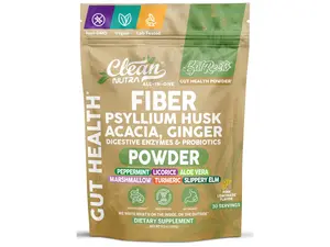 Clean Nutra Fiber, Psyllium Husk, Digestive Enzymes, Probiotics, Aloe Vera, Turmeric & More for Digestive Health & Gut Comfort - Gut Resto