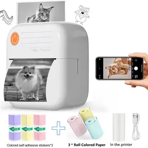 Portable Mini Printer, Portable Handheld Printer, Portable Thermal Printers, Thermal Inkless Sticker Maker with 6 Rolls Printing Paper, for Text, Notes, Pictures, Photos, Course Labels, to-Do Lists, Journal, DIY, Compatible with iOS & Android