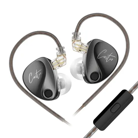 Keephifi KZ Castor Wired HiFi In-Ear Monitors (IEMs) - 2-Driver Gaming Earphones, 3.5mm Audio Plug, Enhanced Sound, Noise Isolating Headphone, Anti-Tangle Detachable Cable, Adjustable Fit, Silicone Eartips, Gaming Accessories (Silver/Black)