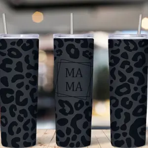 Mama 20oz Tumbler Cup - Stainless Steel, Black Cheetah & Black and Pink Glitter Pattern, Includes Straw & Straw Cleaner, Reusable Drinkware