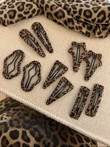 10pcs Leopard Print Hair Clips, Non-Slip Y2K Barrettes for Women & Teens, Stylish Animal Print Accessories for Daily Office, Party, Fall/winter