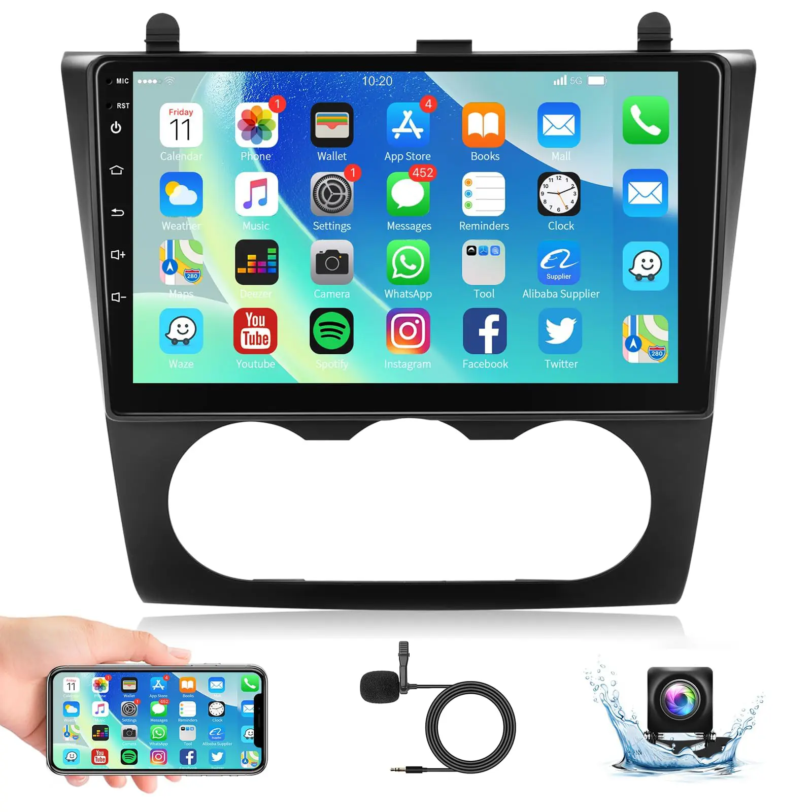 9 in Android Car Radio for Nissan Altima Teana 2008-2012 (Manual AC) - 2+64G/4+64G Touchscreen Stereo with Wireless CarPlay, Android Auto, Bluetooth Call, SWC, Camera Mirror Link, Wi-Fi, Wifi Hotspot, GPS Navigation, Dual USB Ports, Customize UI Interface