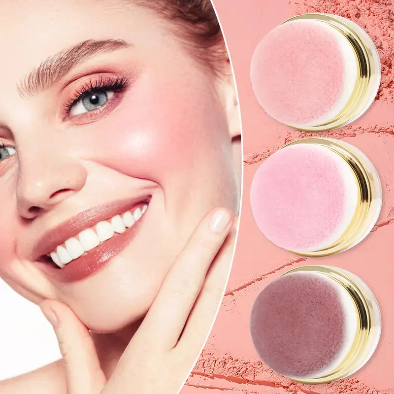 Vintage Stamp Compact 3-Shade Blush Palette Cosmetic Kit, Portable Face Blush with Small Mirror for On-the-Go Touch-Up, Quick Natural Finish Set with Jar, Ideal Valentine's Day Gift for Her, Brightening