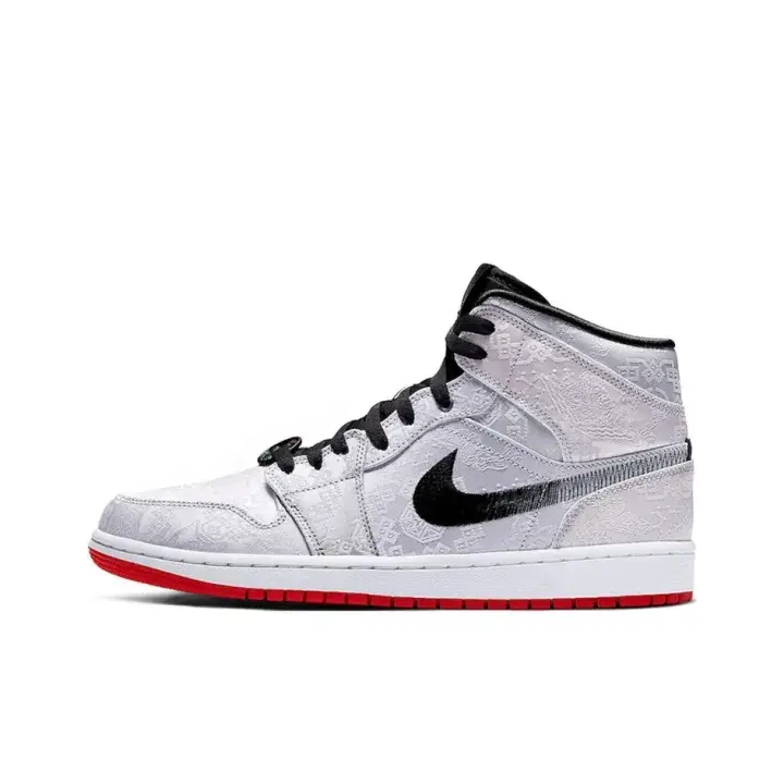 Unisex Mid Top Retro Jacquard Leather Sneakers Silver White Black Red Sole Brand New Sealed With Original Shoe Box Soft Lining Prevent Heel Rubbing For Street Style Daily Commute Walking Outdoor Hiking Trendy Outfits