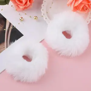 2 count White Pompom Hair Tie Furry Faux   Fuzzy Scrunchies White Fuzzy Hair Ties  Hair Ties Ponytail Holders Pom Hair Accessories for Girl Women