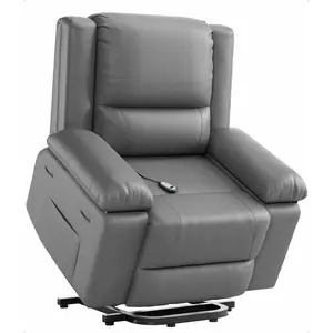 Grey Power Lift Recliner Chair with Heat and Massage - Faux PU Electric Lift Recliner for Elderly and Mobility Impaired - Adjustable Back and Legs - Heavy Duty Lift Chair for Seniors