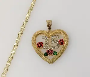 Plated Heart "My 15" Quince 4mm Star Chain Necklace