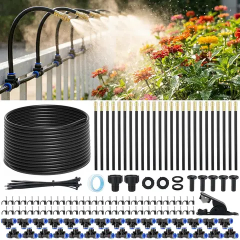 100FT Upgraded Automatic Drip Irrigation System Garden Kit (185PC DIY Set) - 25PCS 360° Root Aim Brass Nozzles, Drip Hose for Garden, Aluminum Core Spray Bar, Snap Connections, 70% Water Savings, Multi-Purpose Adjustable Watering Equipment for Raised Beds