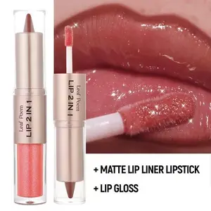 2-in-1 Dual-Ended Lip Gloss & Lipstick, Cosmetic - Matte/Mirror Double-Effect Shine, Long-Lasting, Smudge-Resistant, Glossy, Moisturizing and Hydrating, Multiple Shades, Suitable for Light Brown Lip Types, Everyday Makeup, Parties, and Special Occasions