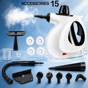 1050W Pressurized Handheld Multi-Purpose Natural Steam Cleaner, equipped with 15 replacement accessories and safety-locking steam cleaning equipment, featuring continuous high-temperature steam output, ideal for household, kitchen and car cleaning sets