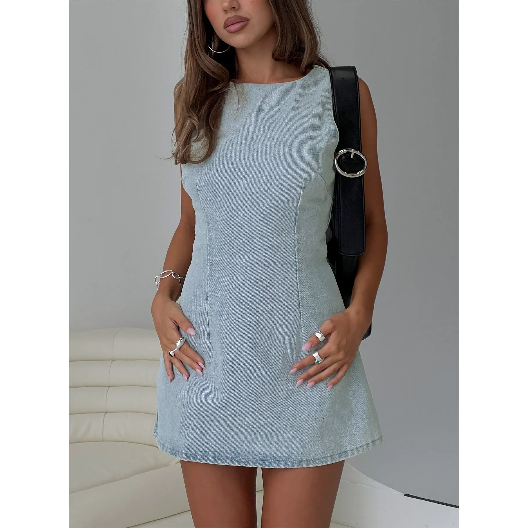 Ainsleigh Shift Denim Playsuit Light Wash Petite