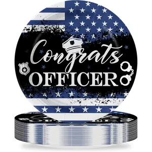 LANKBACK 50Pcs Congrats Officer Paper Plates Police Academy Graduation Decorations Police Retirement Job Promotion Birthday Party Decorations