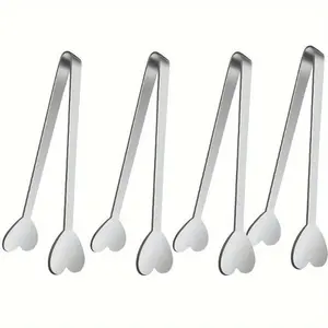 Heart Shaped Mini Tongs - Stainless Steel Small Tongs for Serving Food, Cooking, Appetizers, Ice Cubes, Fruits, and Sugar - Cute Love Design - Perfect for Kids