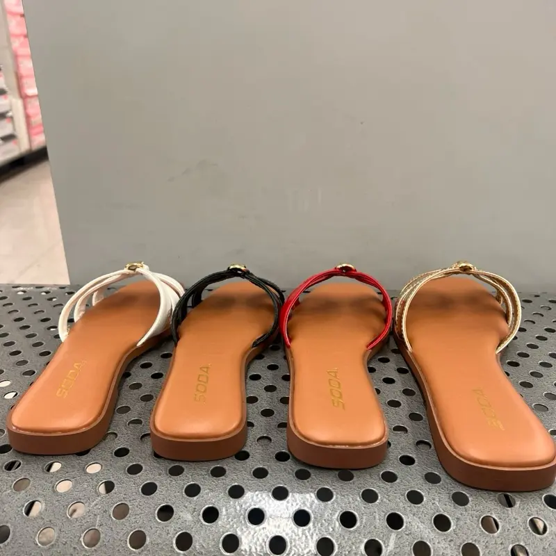 WOMENS FLAT SANDAL SLIDE WITH GOLD TOE DETAIL MYRTLE-S
