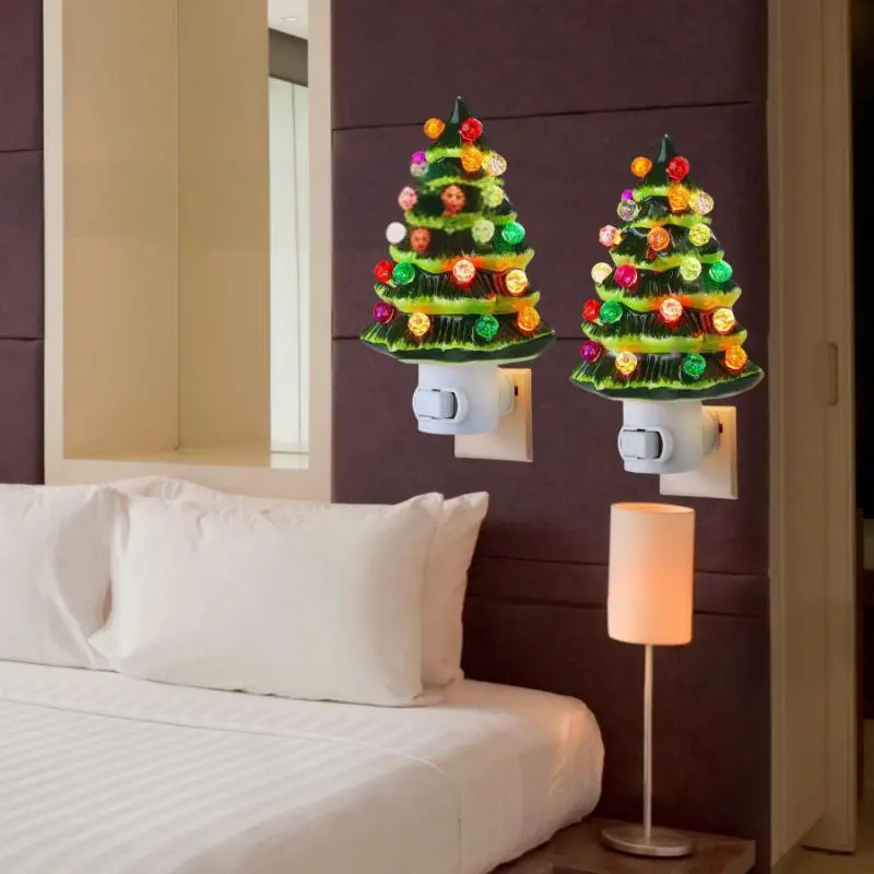 Christmas tree night light, Christmas tree bedside lamp, two-color, Christmas Decoration  resin tree