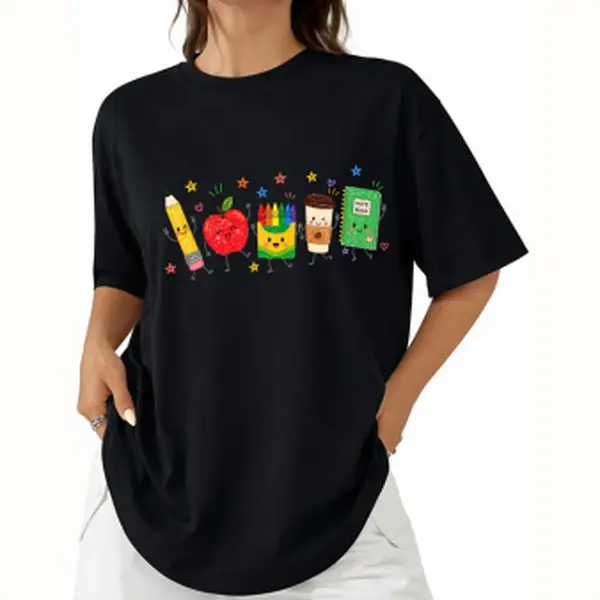 Back to School T-Shirt, Cute School Supplies Graphic Tee, Teacher Apple Pencil Notebook Shirt, Classroom Aesthetic Gift,buy funny t shirts online,shirts women