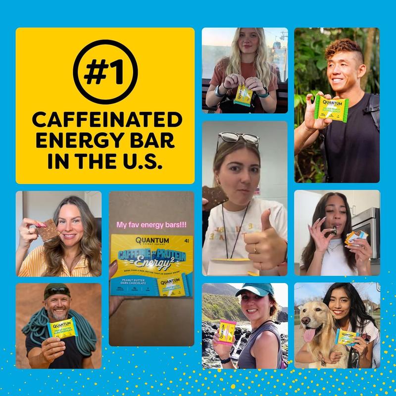 Quantum Energy Square: 100mg Caffeine & 10g Protein Energy Bar. Vegan, Gluten-Free, Soy-Free, Dairy-Free. 8-Pack Variety Pack. Perfect for Work, School, Travel.