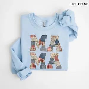 Retro Grandma Core Mama Sweatshirt, Faux Patchwork Mama Shirt, Cottage Core Thrifting Mama Crewneck, Trendy Mama Mom shirt, Varsity Mama