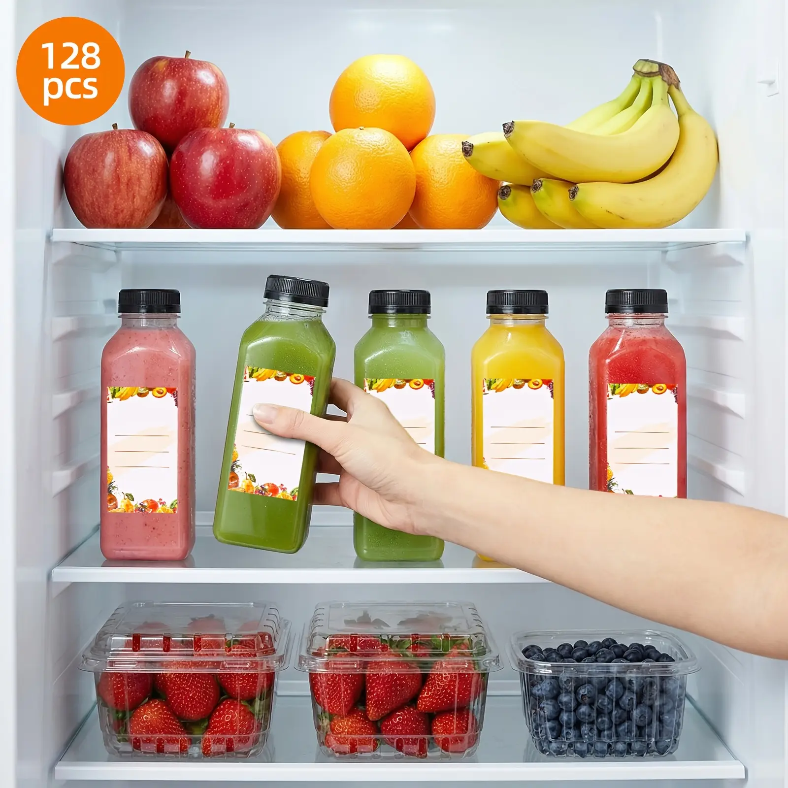 128 Pcs/160 Pcs 12 Ounce/16 Ounce Plastic Beverage Bottles with Stickers, Brushes, Funnels, Food Storage, Storage Containers for Juicing, Milkshakes, Tea, And Other Beverages, Suitable for Home And Outdoor Use, Summer. Funnel & Brush (Color Random).