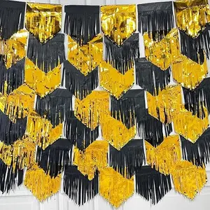 Tassel Backdrop Tissue Paper Metallic Foil Fringe Tinsel Garland Streamers Bunting Banner for Graduation Bachelorette Anniversary Birthday Engagement Wedding Party Decorations Supplies