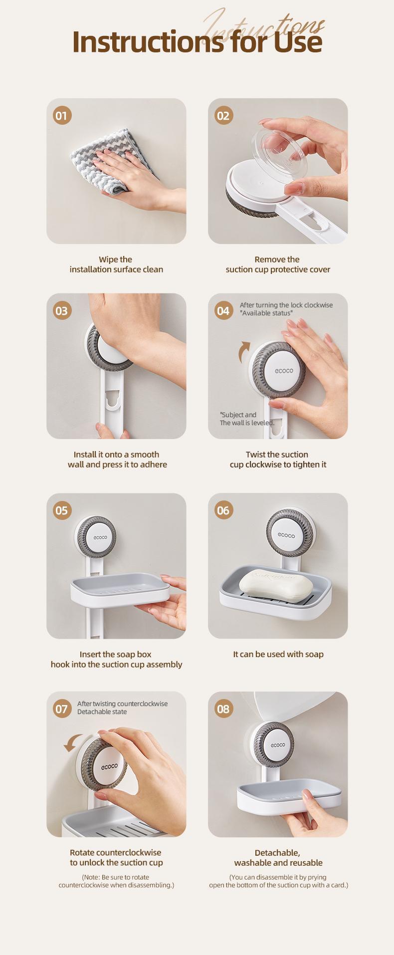 RENEMOS Powerful Suction Soap Holder - Ultra Strong Vacuum Suction Cup Soap Dish - Anti-Rust Soap Case with Dual Hook Design - Reusable & No Tools Needed - High Weight Capacity for Bar Soap, Sponge & Scrubber