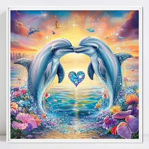 Dolphin Pattern DIY Diamond Arts Colorful Painting Kit without Frame, 5D Diamond Decor Painting by Numbers Kit, DIY Wall Art Decor
