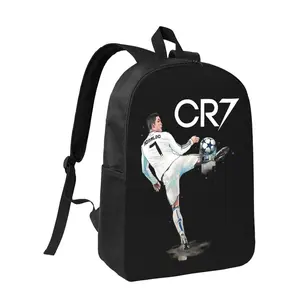 2025 Men's Minimalist Backpack with CR7 Graphic Print - Black & Red Single Compartment Design Durable Fabric for College Casual Outings & Everyday Use, College Student Accessory, Modern Accessory, Comfortable Straps