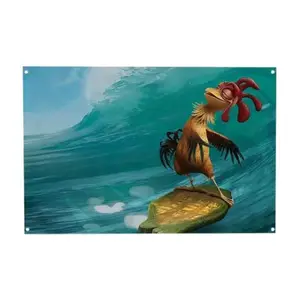 Brass Rooster Surfing Pattern Tapestry, Home Decoration Wall Hanging for Living Room, Bedroom