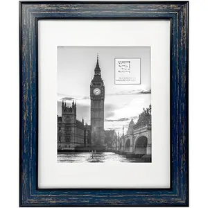 11x14 (Matted 8x10) Navy w/ (Vertical & Horizontal) Double Border Picture Frame, Wall-Mountable, Made for Photo Gallery and Wall Art, Home or Office (11x14, Navy W/)