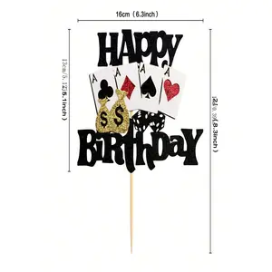 1pc Cake Topper, Poker Heart Shaped Cake Decor, Las Vegas Theme Cupcake Decoration, Poker Night Party Supplies