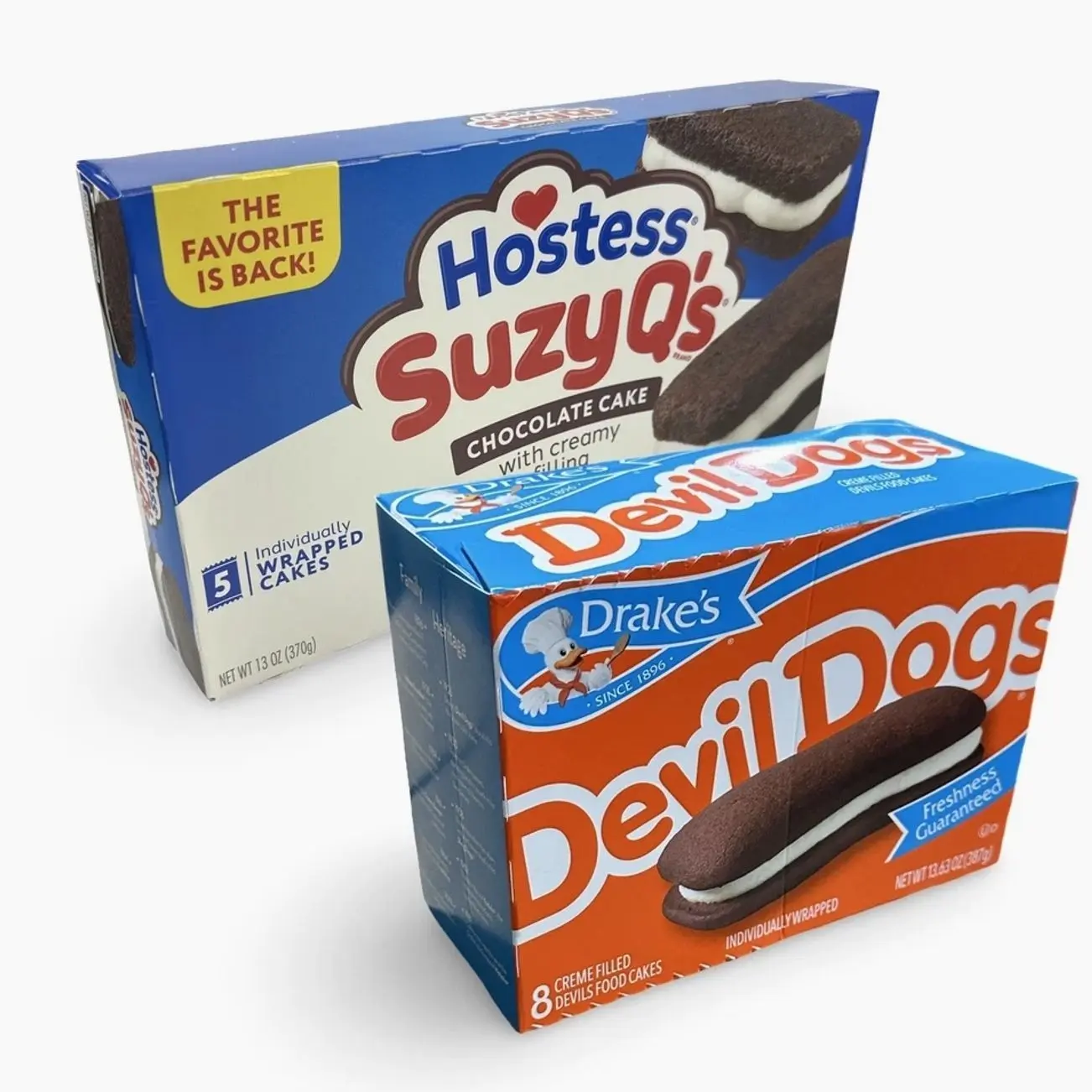 Hostess Suzy Q's vs. Drake's Devil Dogs Combo Pack, Cream Filled Chocolate Snack