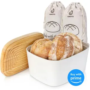 Modern Bread Box With Cutting Board - Stylish Bamboo Storage For Fresh Bread & More