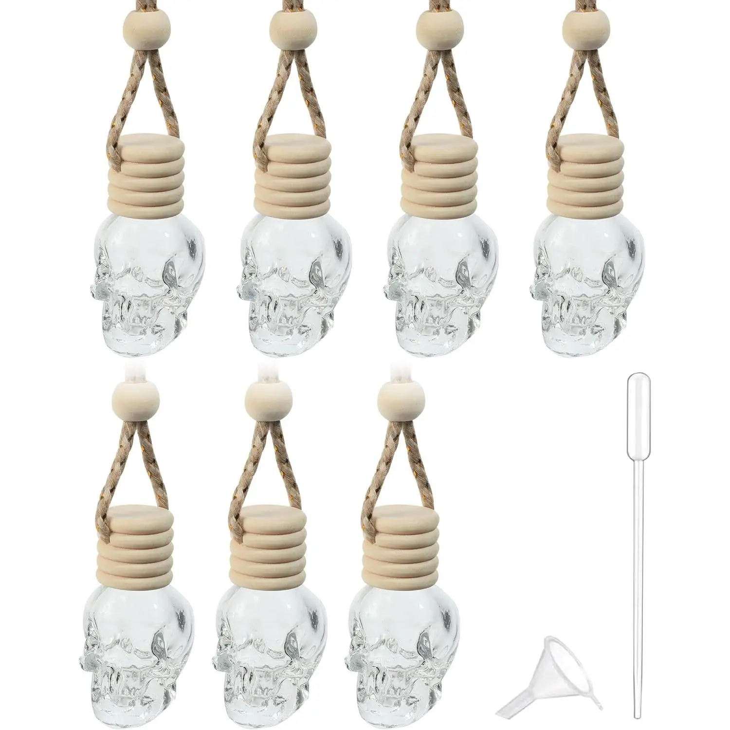 7 count  Diffuser Bottle,Automotive Use  Diffuser  Hanging Glass Bottle, Accessories  Decor  Hanging Diffuser,Skull Glass Bottle Hanging Diffuser Bottle for