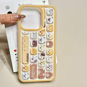 Cute 3D Keyboard Cat Phone for iPhone 16 15 14 13 12 Pro Max 16 Pro with Shockproof Protective Back Cover Multicolor Casing Protector Screen Protector Protection Cellphone Smartphone Yellow