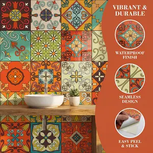 20 Sheets 7.8 Inch Moroccan Style Matte Tile Floor Stickers, Durable Vinyl Wallpaper, Kitchen/dining Room Wall Decor, Transfer Film Included