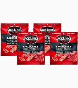 Jack Link's Bacon Jerky, Hickory Smoked - Flavorful Ready to Eat Meat Snack with 11g of Protein per Serving, Made with 100% Thick Cut Real Bacon, Protein Snack, Keto Friendly, 2.5 oz. (Pack of 4)