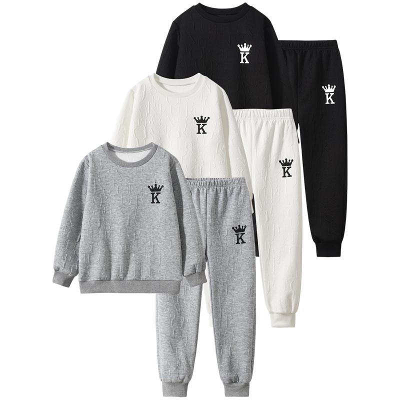 6-Piece Boys' Sweatshirt Set with Letter Print Long-Sleeve Pullover Sweatshirt and Joggers, Ages 3-14