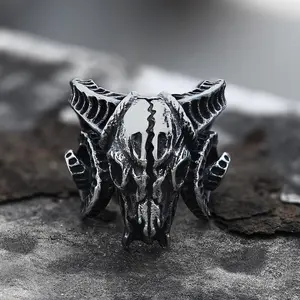 GTHIC Domineering Sheep Head Stainless Steel Beast Skull Ring For Men Daily Wear